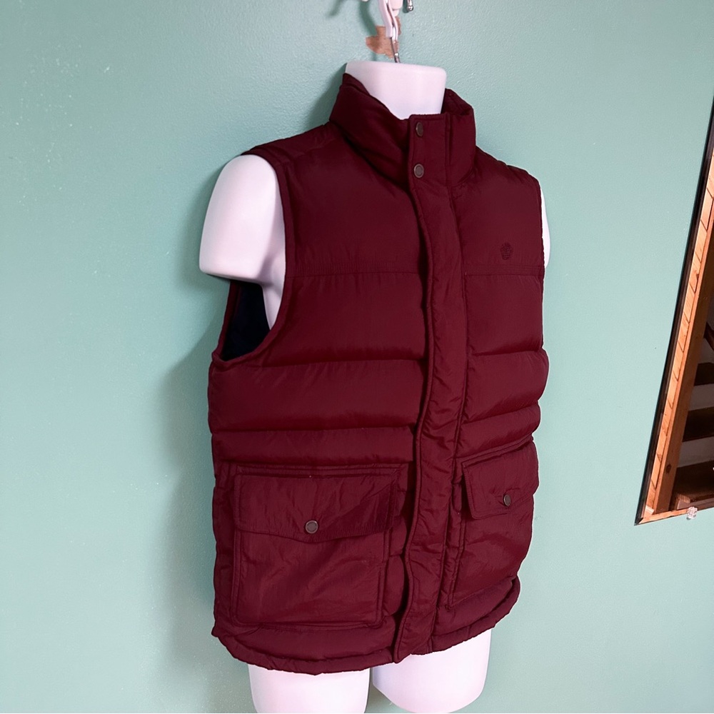 Timberland Maroon Zip Up Snap Closure Puffer Vest Mens Size M View 2